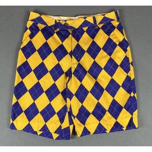 Loudmouth Shorts Mens 32 Purple Yellow Mardi Gras Argyle Diamond Jester Party